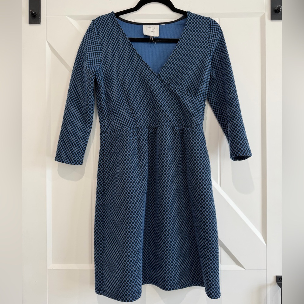Anthropologie HD in Paris Navy Diamond Pattern Long Sleeve Dress